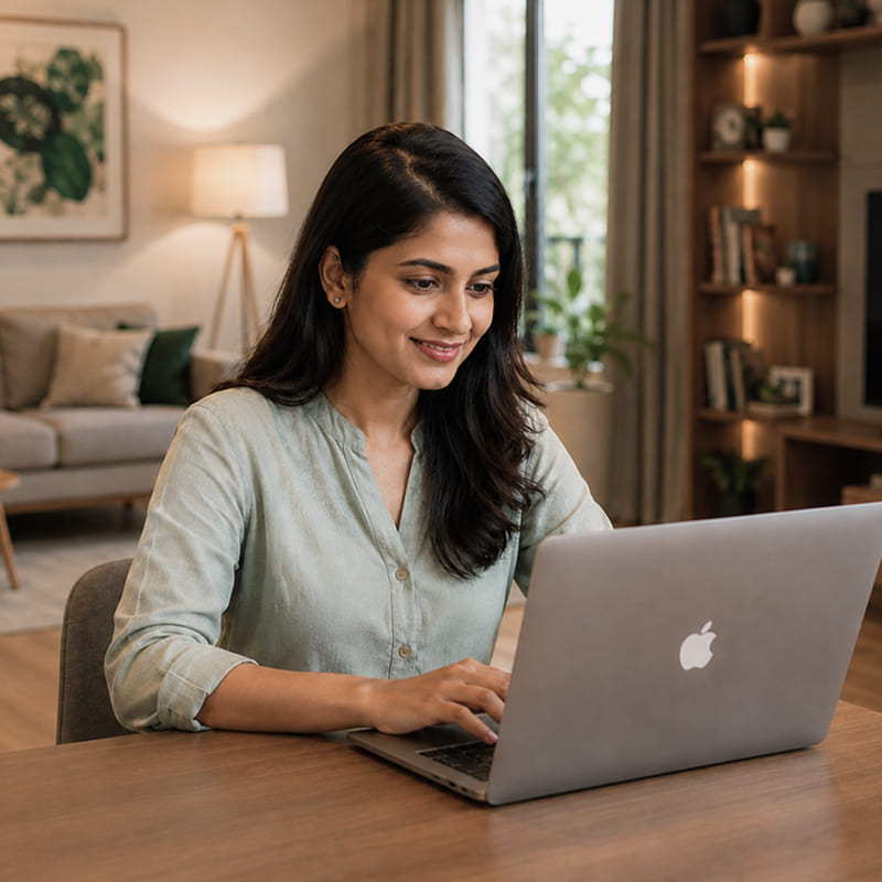 A US-based NRI reviewing her Streamlined Filing compliance from her laptop at home